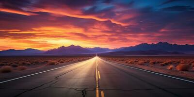 AI Generated. AI Generative. UNited states usa america nevada california arizona desert highway road trip travel wild vacation adventure by car. Graphic Art photo