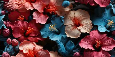 ai generado. ai generativo. hibisco flor planta floral botánico exótico tropical florecer modelo textura antecedentes decoración diseño. gráfico Arte foto