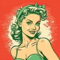 ai generado. ai generativo. alfiler arriba sexy atractivo hermosa niña mujer. historietas dibujos animados Clásico retro 1940 1959 americano cultura clásico póster. gráfico Arte foto