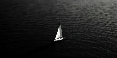 AI Generated. AI Generative. Ship sail boat yacht in open sea ocean lake water. Summer outdoor adventure vacation trip luxury lifestyle. Graphic Art photo