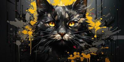 ai generado. ai generativo. agua color pintura dibujo dibujar de un gato cara retrato. gráfico lona Arte mamífero decoración antecedentes. gráfico Arte foto