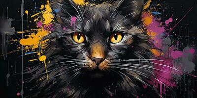 ai generado. ai generativo. agua color pintura dibujo dibujar de un gato cara retrato. gráfico lona Arte mamífero decoración antecedentes. gráfico Arte foto