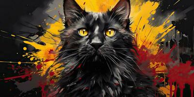 ai generado. ai generativo. agua color pintura dibujo dibujar de un gato cara retrato. gráfico lona Arte mamífero decoración antecedentes. gráfico Arte foto