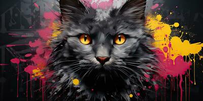 AI Generated. AI Generative. Water color painting drawing sketching of a cat face portrait. Graphic canvas art mammal decoration background. Graphic Art photo