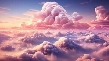 AI Generated. AI Generative. Sky clouds air drone view soft pink color background landscape. Adventure trip travel outdoor fly. Graphic Illustration photo