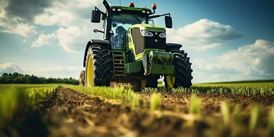 ai generado. ai generativo. tractor combinar máquina cosecha campo agricultura. naturaleza al aire libre prado paisaje máquina industria. gráfico Arte foto