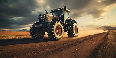 ai generado. ai generativo. tractor combinar máquina cosecha campo agricultura. naturaleza al aire libre prado paisaje máquina industria. gráfico Arte foto