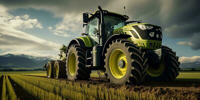 ai generado. ai generativo. tractor combinar máquina cosecha campo agricultura. naturaleza al aire libre prado paisaje máquina industria. gráfico Arte foto