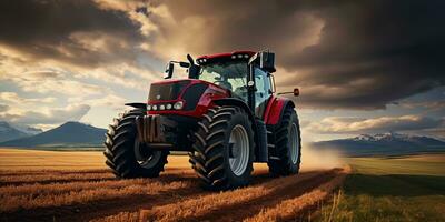 ai generado. ai generativo. tractor combinar máquina cosecha campo agricultura. naturaleza al aire libre prado paisaje máquina industria. gráfico Arte foto