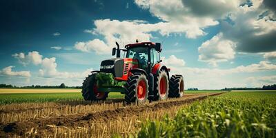 ai generado. ai generativo. tractor combinar máquina cosecha campo agricultura. naturaleza al aire libre prado paisaje máquina industria. gráfico Arte foto