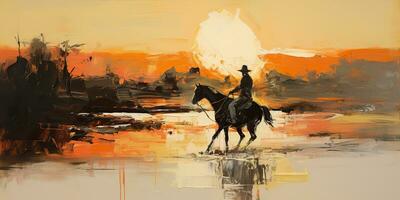 AI Generated. AI Generative. Western cowboy desert horse countryside landscape background. Adventure desert mountain scene. Graphic Art photo