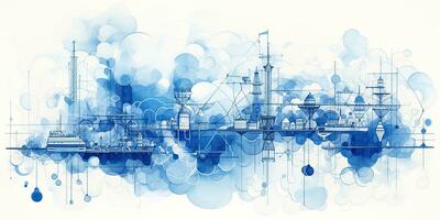 ai generado. ai generativo. resumen geométrico fábrica tubería industria dibujo antecedentes en azul nubes gráfico Arte foto