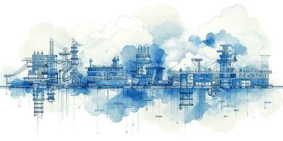 ai generado. ai generativo. resumen geométrico fábrica tubería industria dibujo antecedentes en azul nubes gráfico Arte foto