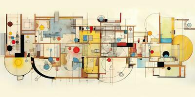 AI Generated. AI Generative. Abstract  geometric floor plan design architecture top view pattern background graphic art. Graphic Art photo