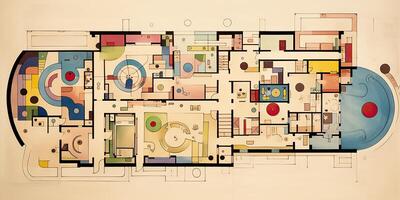 ai generado. ai generativo. resumen geométrico piso plan diseño arquitectura parte superior ver modelo antecedentes gráfico Arte. gráfico Arte foto