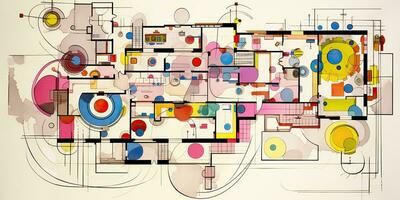 AI Generated. AI Generative. Abstract  geometric floor plan design architecture top view pattern background graphic art. Graphic Art photo