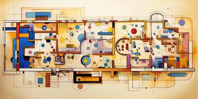 AI Generated. AI Generative. Abstract  geometric floor plan design architecture top view pattern background graphic art. Graphic Art photo