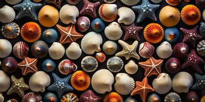 AI Generated. AI Generative. Nautical Marine underwater sea ocean sand vacation shell star background pattern decoration mock up. Graphic Art photo