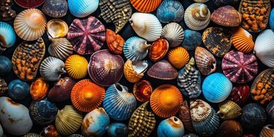 AI Generated. AI Generative. Nautical Marine underwater sea ocean sand vacation shell star background pattern decoration mock up. Graphic Art photo