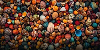 AI Generated. AI Generative. Nautical Marine underwater sea ocean sand vacation shell star background pattern decoration mock up. Graphic Art photo