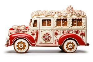 Christmas gingerbread car isolated on the white background. AI generated photo