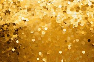 Golden foil confetti. Amber color background. Golden explosion of confetti. AI generated photo