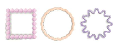 Set of realistic 3d pastel color frames with irregular wavy shapes. Isolated matte blank templates for text vector