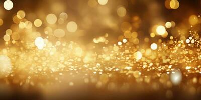 Bokeh background in golden in the style of confetti like dots. Glitter and diamond dust. AI generated photo