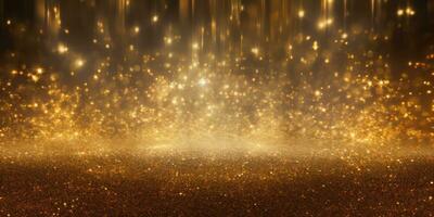 A shiny gold color glitter background. AI generated photo