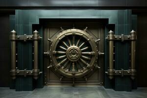 Front view of closed bank vault door. Generative AI photo