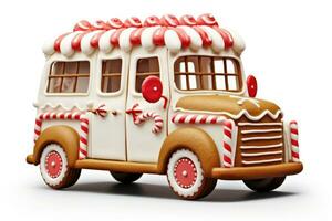 Christmas gingerbread car isolated on the white background. AI generated photo