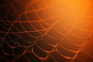 The spider web with water drops, close up. AI generated photo