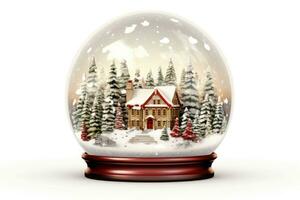 Christmas snow globe with gingerbread house inside on white background. AI generated photo