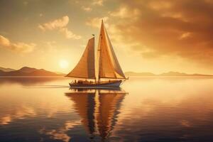 Sailboat in the sea in the evening sunlight over beautiful background. Generative AI photo