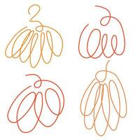 Set of linear illustrations of pumpkins of different sizes. One line autumn pumpkins. vector