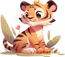 Cute tiger sitting on the grass and smiling AI generated png