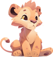 mignonne dessin animé Lion séance sur sol ai généré png