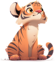 Cute cartoon tiger sitting on ground AI generated png