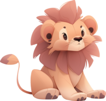 mignonne Lion dessin animé séance sur sol ai généré png