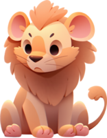 mignonne dessin animé Lion séance sur sol ai généré png