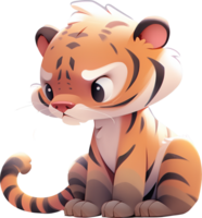cute tiger isolated on ground Cartoon style AI generated png