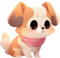 Cute cartoon dog with pink scarf on ground AI generated png