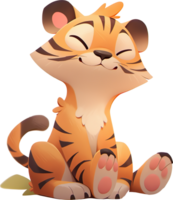 Cute cartoon tiger isolated onground AI generated png