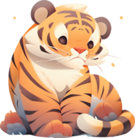 Cute tiger sitting onground in cartoon style AI generated png