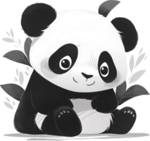 linda dibujos animados panda sentado en suelo con hojas ai generado png