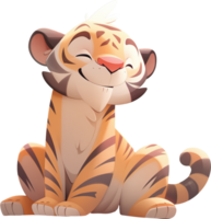 un' carino cartone animato tigre seduta su terra ai generato png