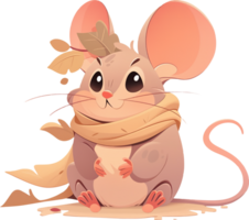 A mouse with a scarf on its head sits in the sun with AI generated png