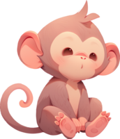A monkey with a pink nose sits on a white background with png