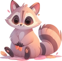 A cartoon of a raccoon sitting on a table with a piece of paper in the background with AI generated png