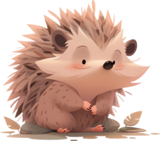A cartoon of a hedgehog sitting on a table with AI generated png